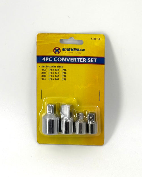 Four-piece socket drive adapter set in packaging