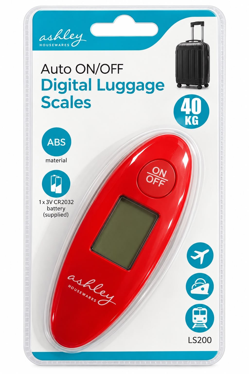 Ashley Housewares LS200 40kg red luggage scale with battery supplied