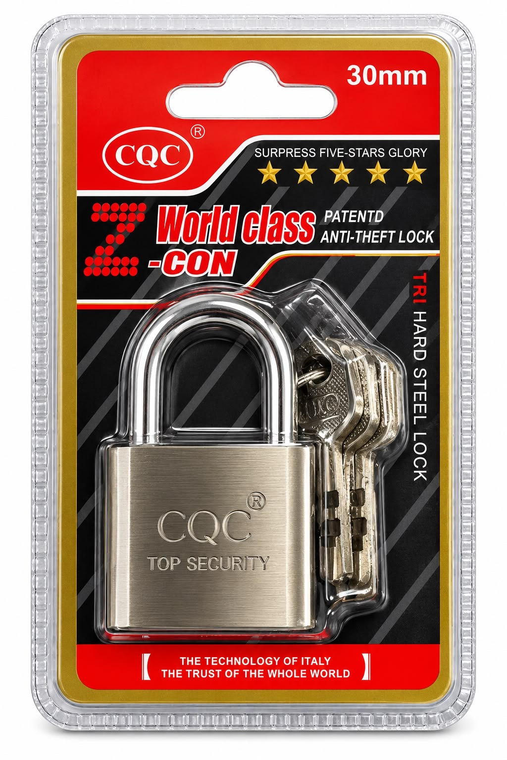 CQC Z-Con 30mm metal padlock with keys in sealed retail pack