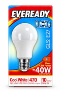 Eveready GLS E27 LED bulb packaging 4.9W Cool White 4000K 470 lumens