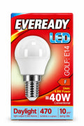 Eveready Golf E14 LED bulb packaging 4.9W Daylight 6500K 470 lumens