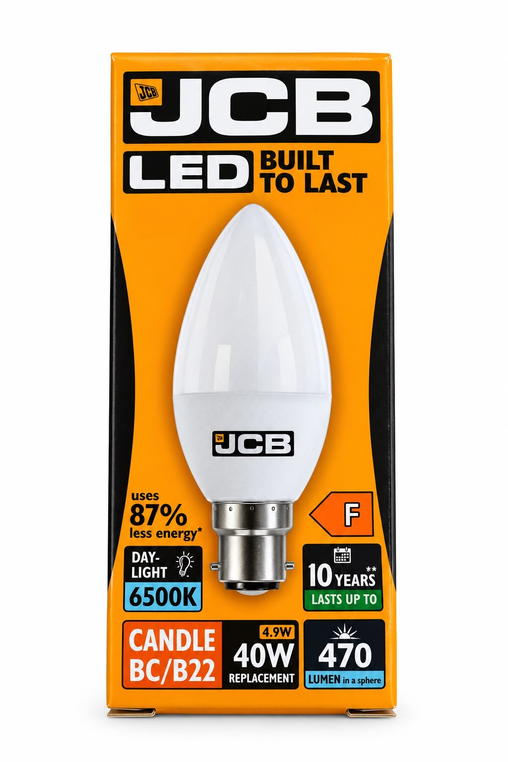 JCB Candle 4.9W LED bulb, B22, Daylight 6500K, 470 lumens