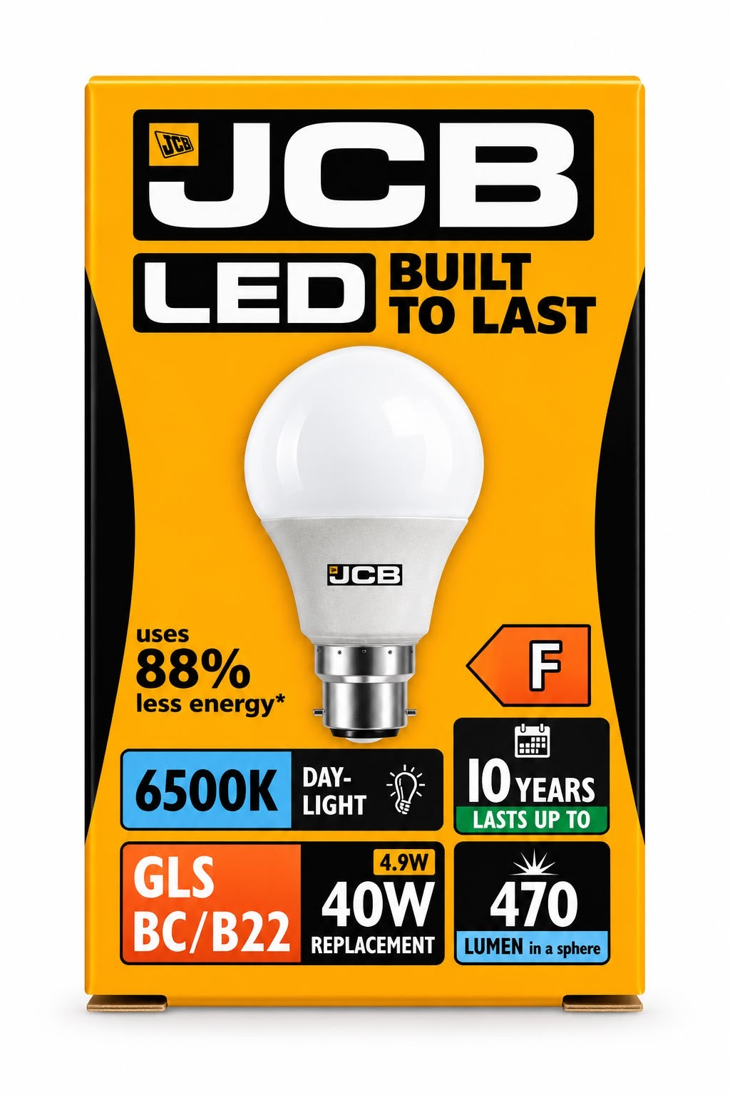 JCB GLS 4.9W LED bulb, B22, Daylight 6500K, 470 lumens