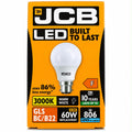 JCB GLS 8.5W LED bulb, B22, Warm White 3000K, 806 lumens
