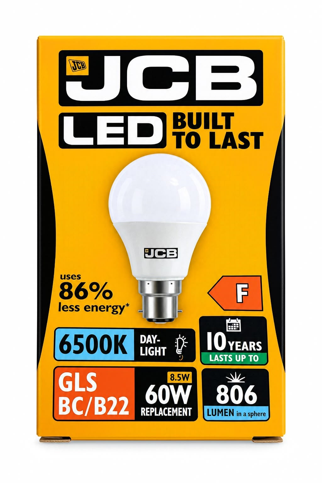 JCB GLS 8.5W LED bulb, B22, Daylight 6500K, 806 lumens