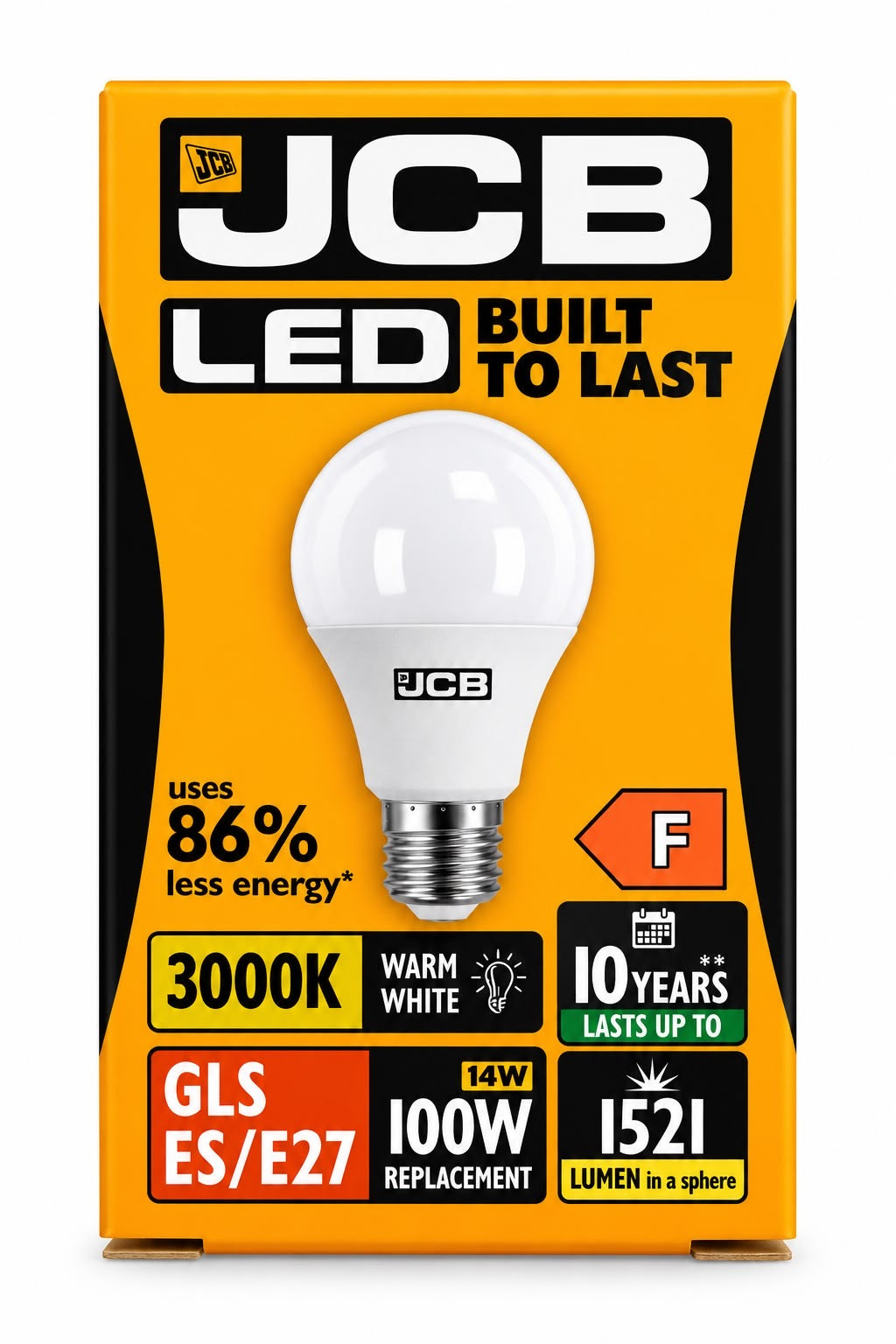 JCB GLS 14W LED bulb, E27, Warm White 3000K, 1521 lumens