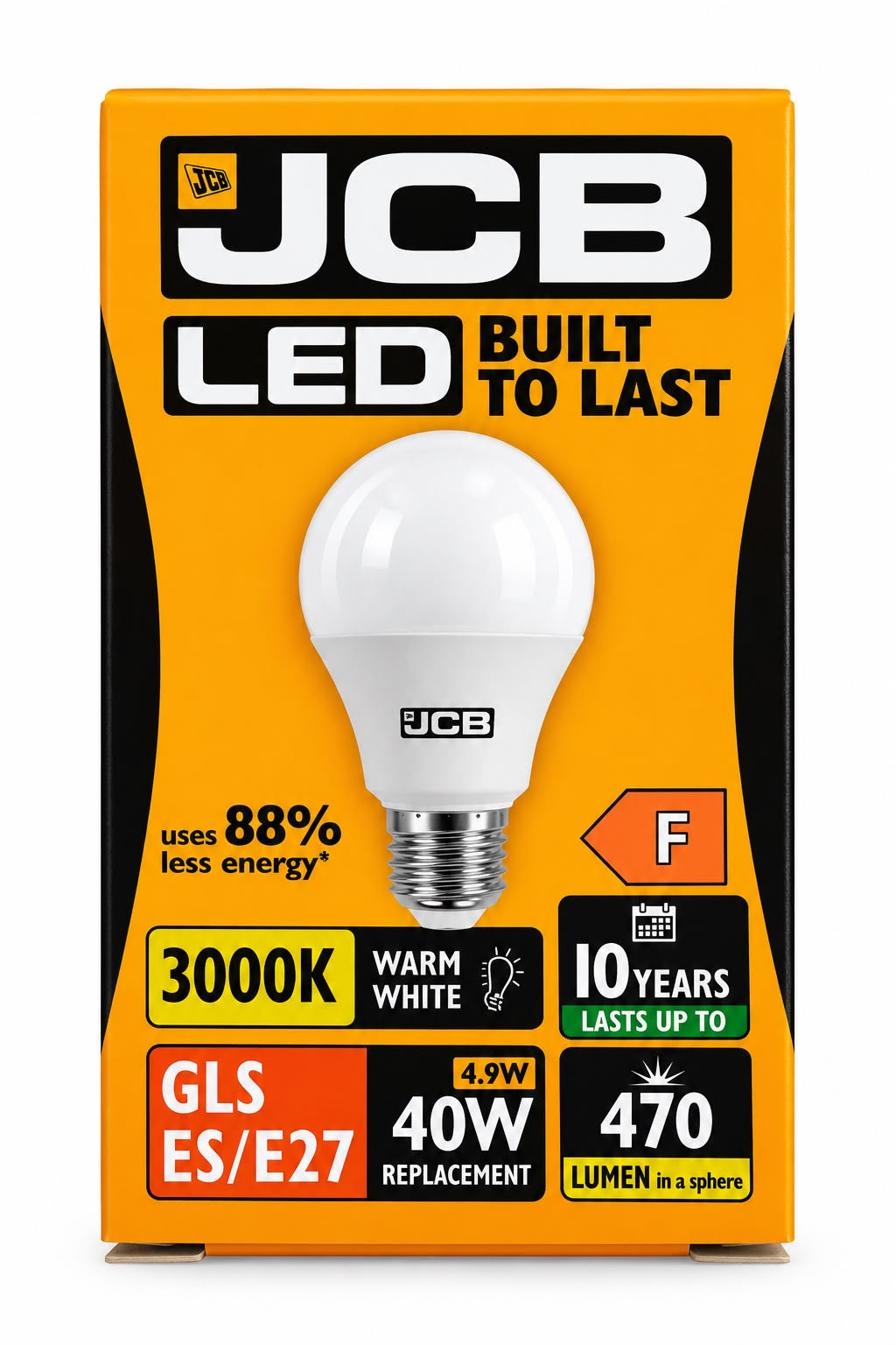 JCB GLS 4.9W LED bulb, E27, Warm White 3000K, 470 lumens