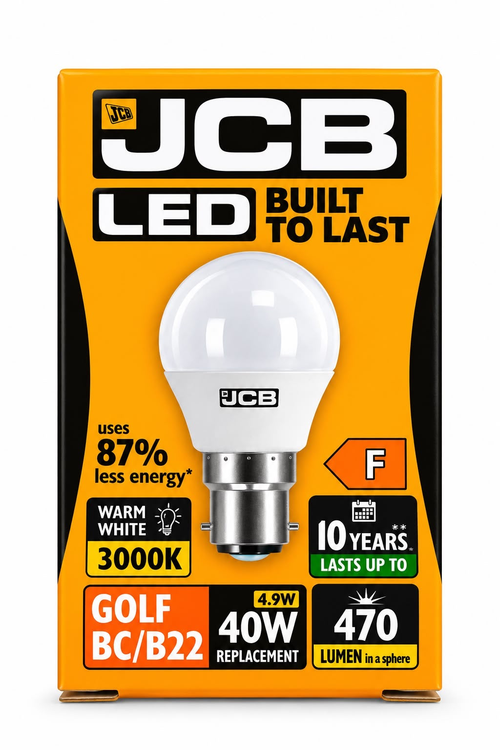 JCB Golf 4.9W LED bulb, B22, Warm White 3000K, 470 lumens
