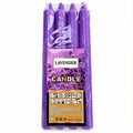 Lavender label purple taper candles in clear wrapped multipack