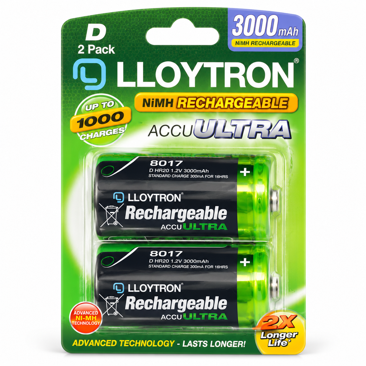 Lloytron rechargeable D batteries 2 pack