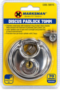 Marksman 59011C silver 70mm stainless steel discus padlock with two keys