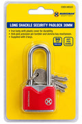 Marksman 59032C red long shackle 30mm padlock with three keys
