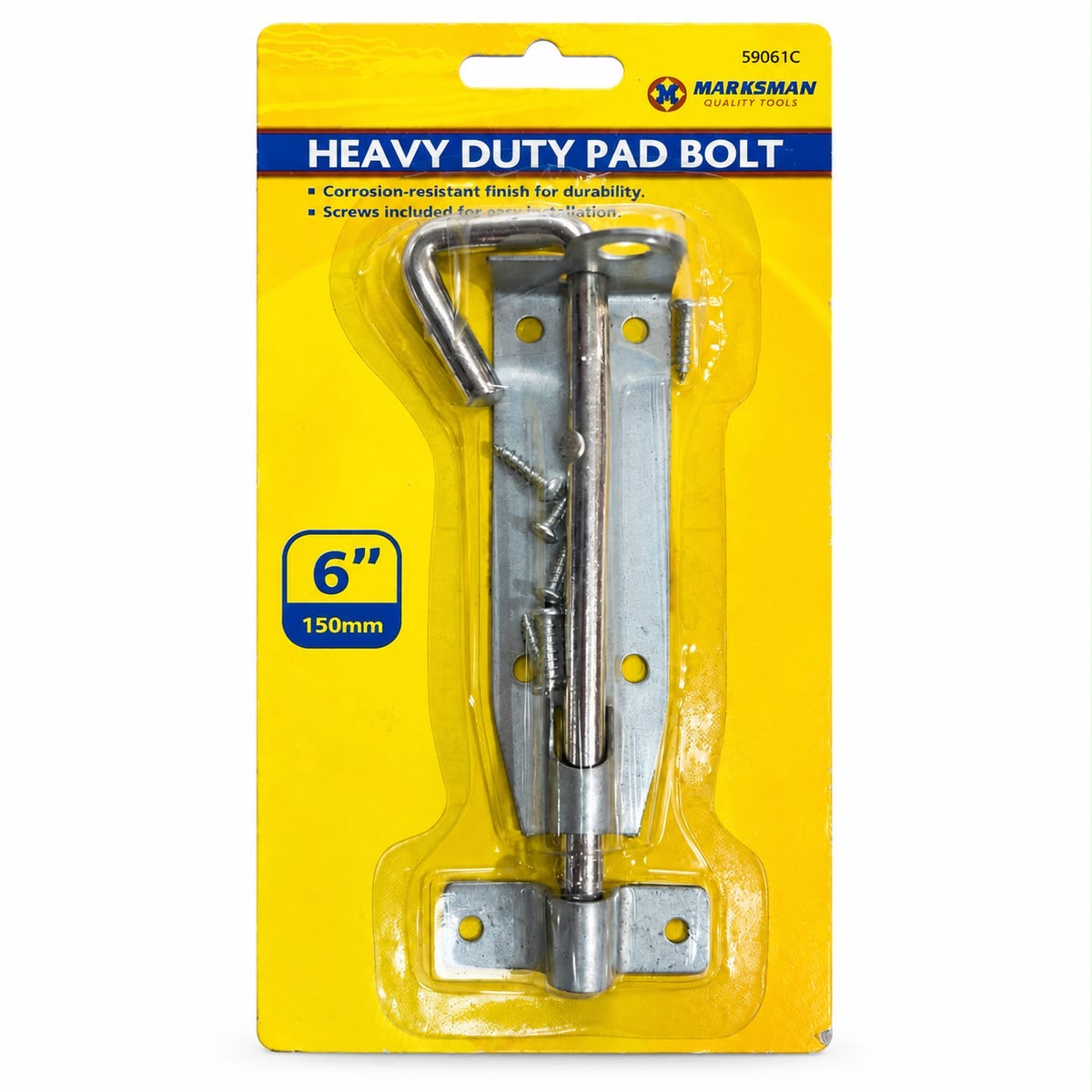 Marksman 59061C 6-inch 150mm heavy-duty pad bolt, corrosion-resistant finish and screws