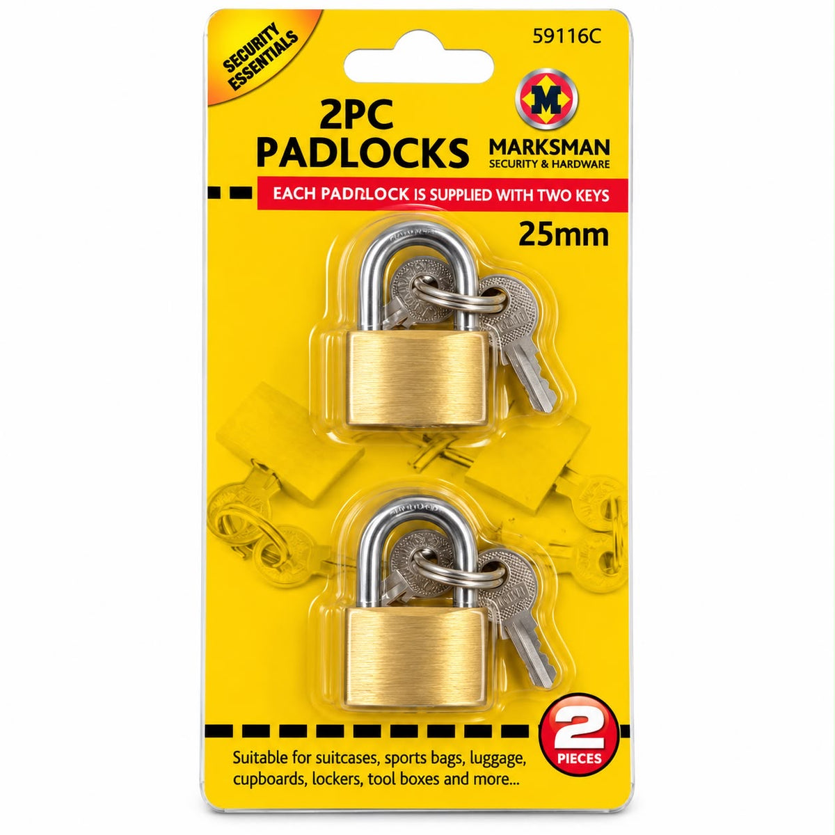 Marksman 59116C twin pack 25mm padlocks, two keys for each lock