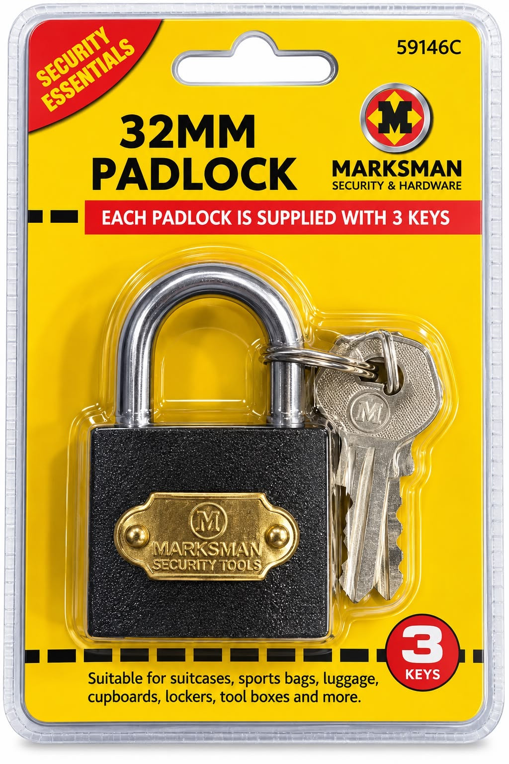 Marksman 32mm black padlock with three keys model 59146C