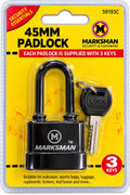 Marksman 59193C black 45mm keyed padlock with three keys