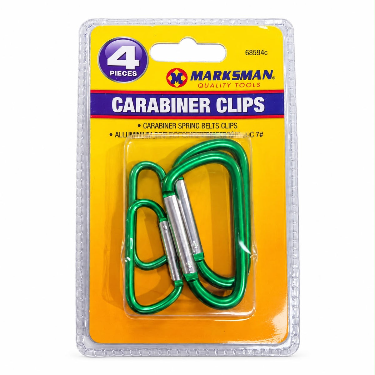 Marksman 68594C four green aluminium spring gate carabiner clips