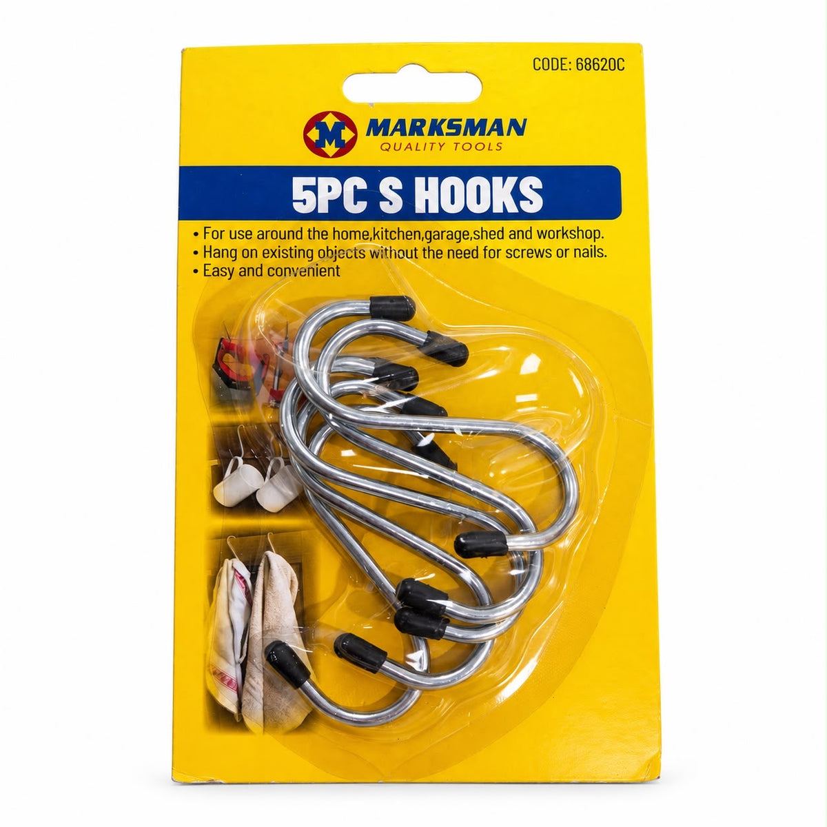 Marksman 68620C five silver metal S hooks with black rubber protective tips