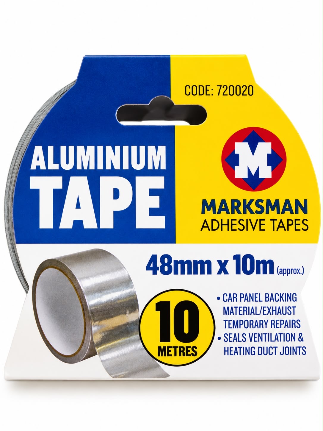 Marksman aluminium foil adhesive tape, 48mm wide, approx 10 metres, 720020
