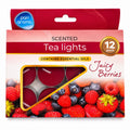 Pan Aroma Juicy Berries scented tea lights 12 pack in red berry-themed packaging
