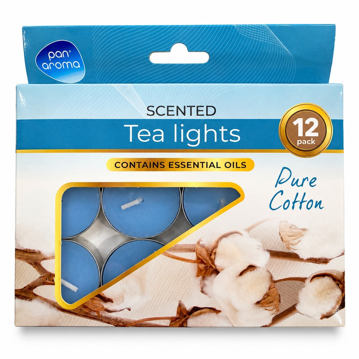 Pan Aroma Pure Cotton scented tea lights 12 pack blue box