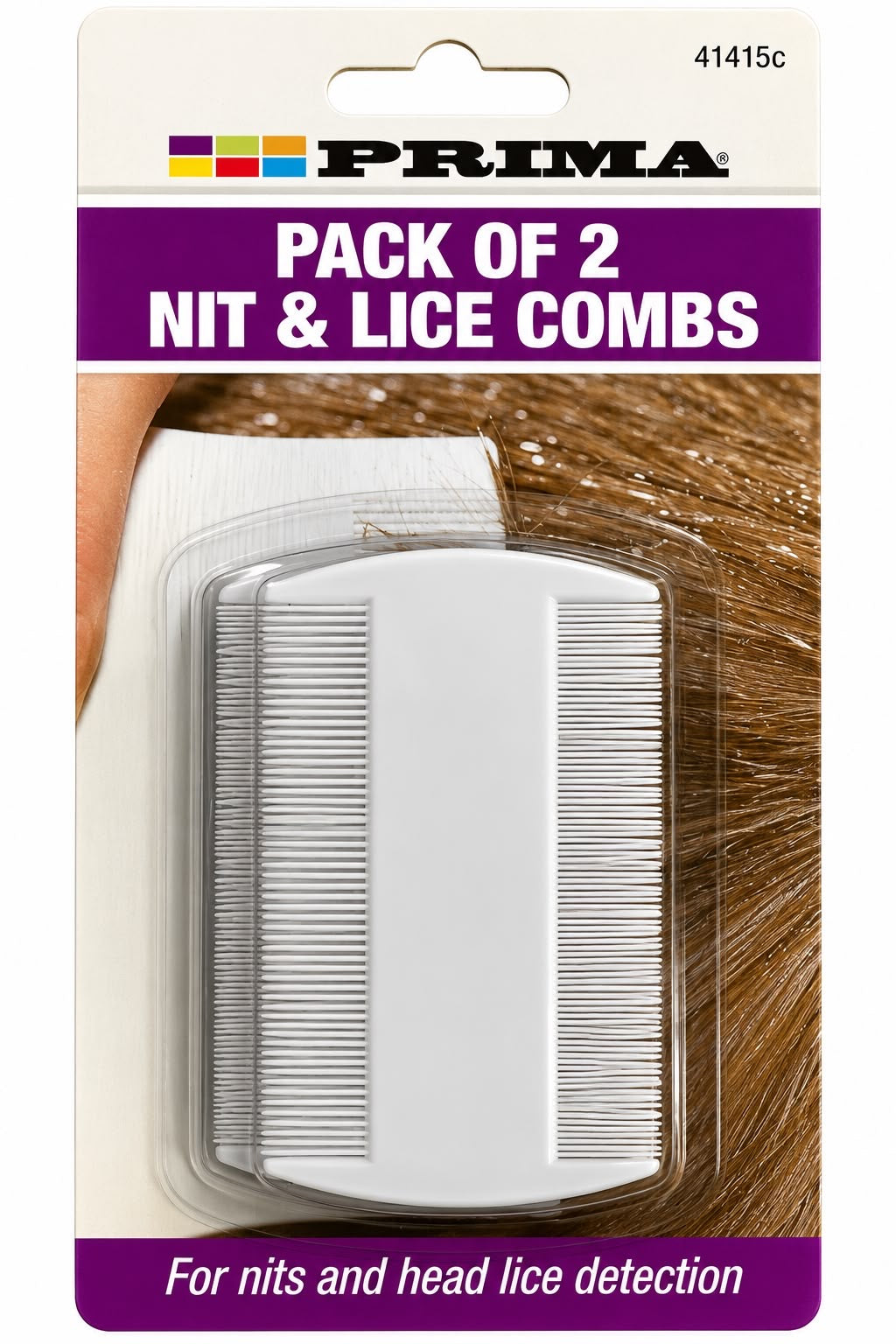 Prima white fine toothed nit and head lice detection combs two pack product 41415C