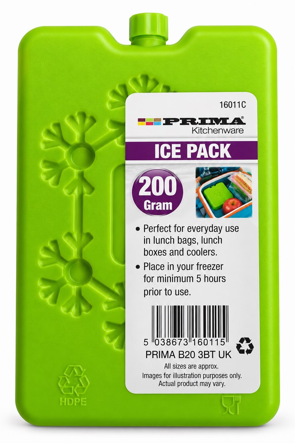 Prima 200g reusable ice pack in green with snowflake design and product label, model 16011C