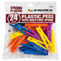 Prima pack of 24 strong plastic spring clothes pegs assorted blue orange purple yellow product 23008C