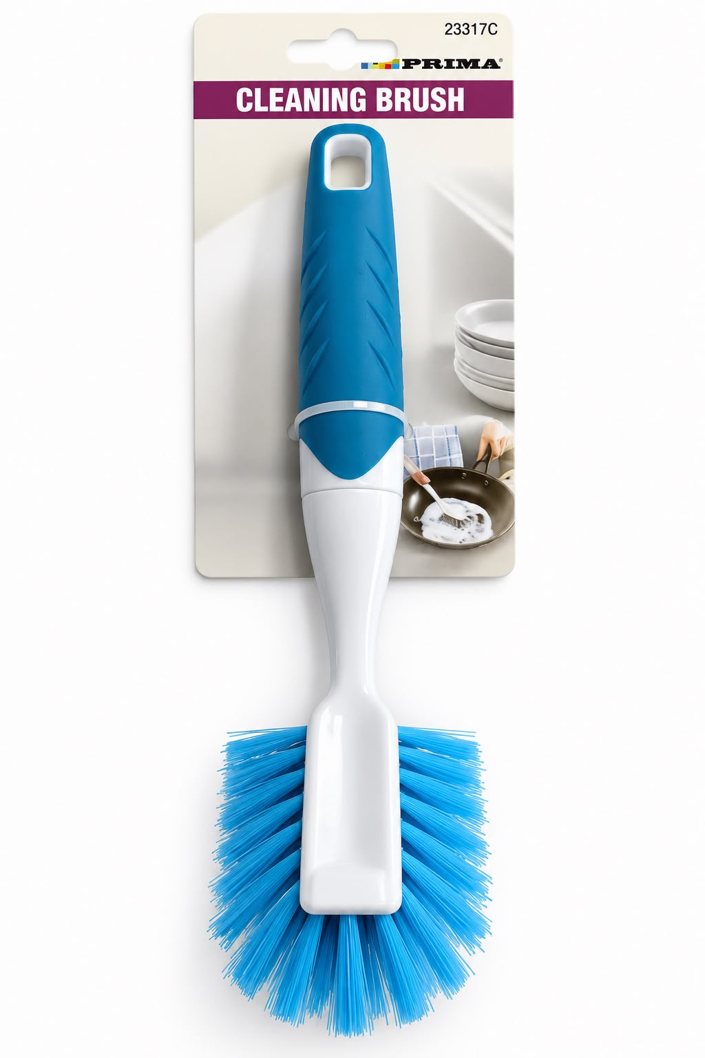 Prima 23317C kitchen cleaning brush with blue bristles and textured blue grip