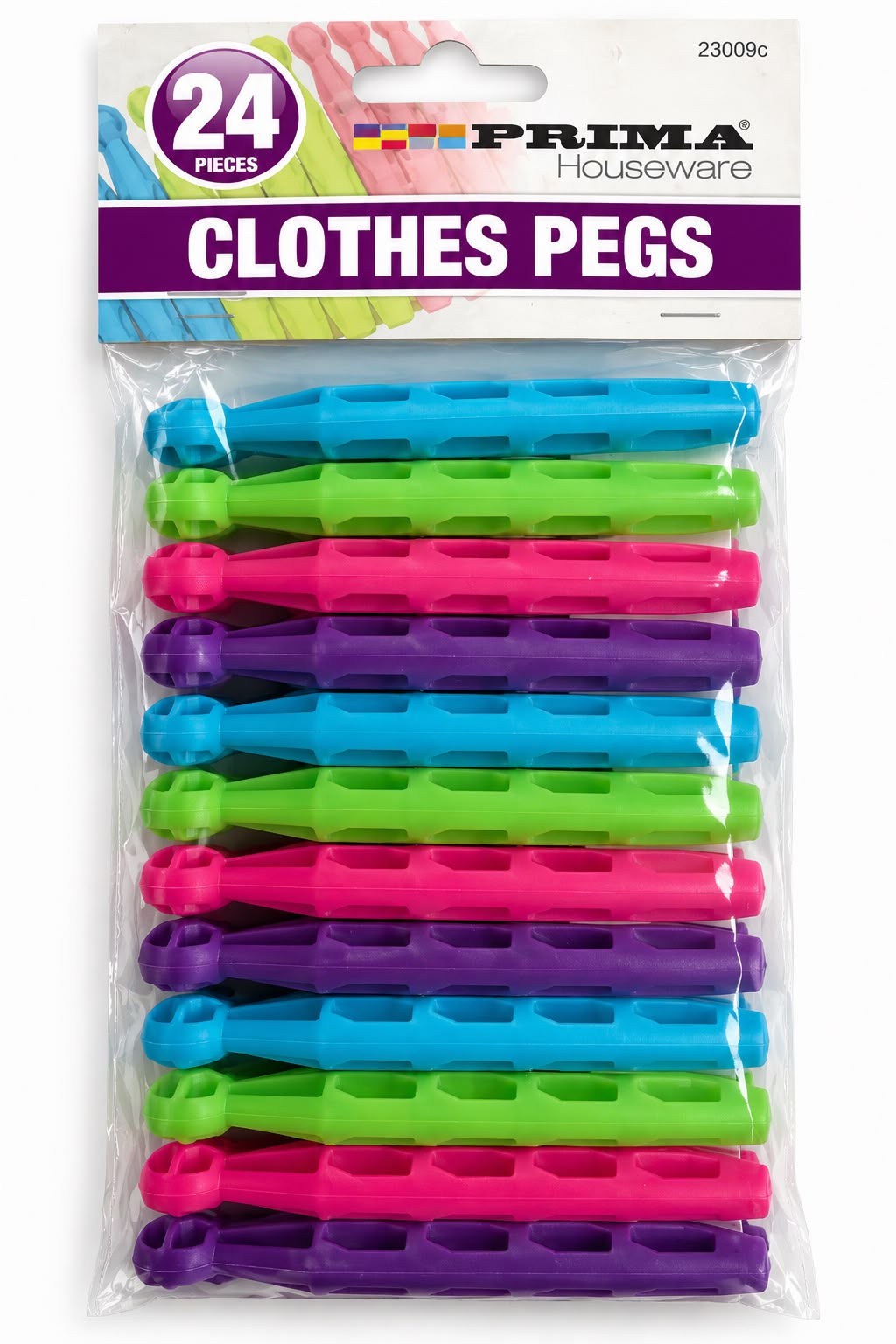 Prima Houseware 24 piece clothes pegs in bright assorted blue green pink purple colours product code 23009C