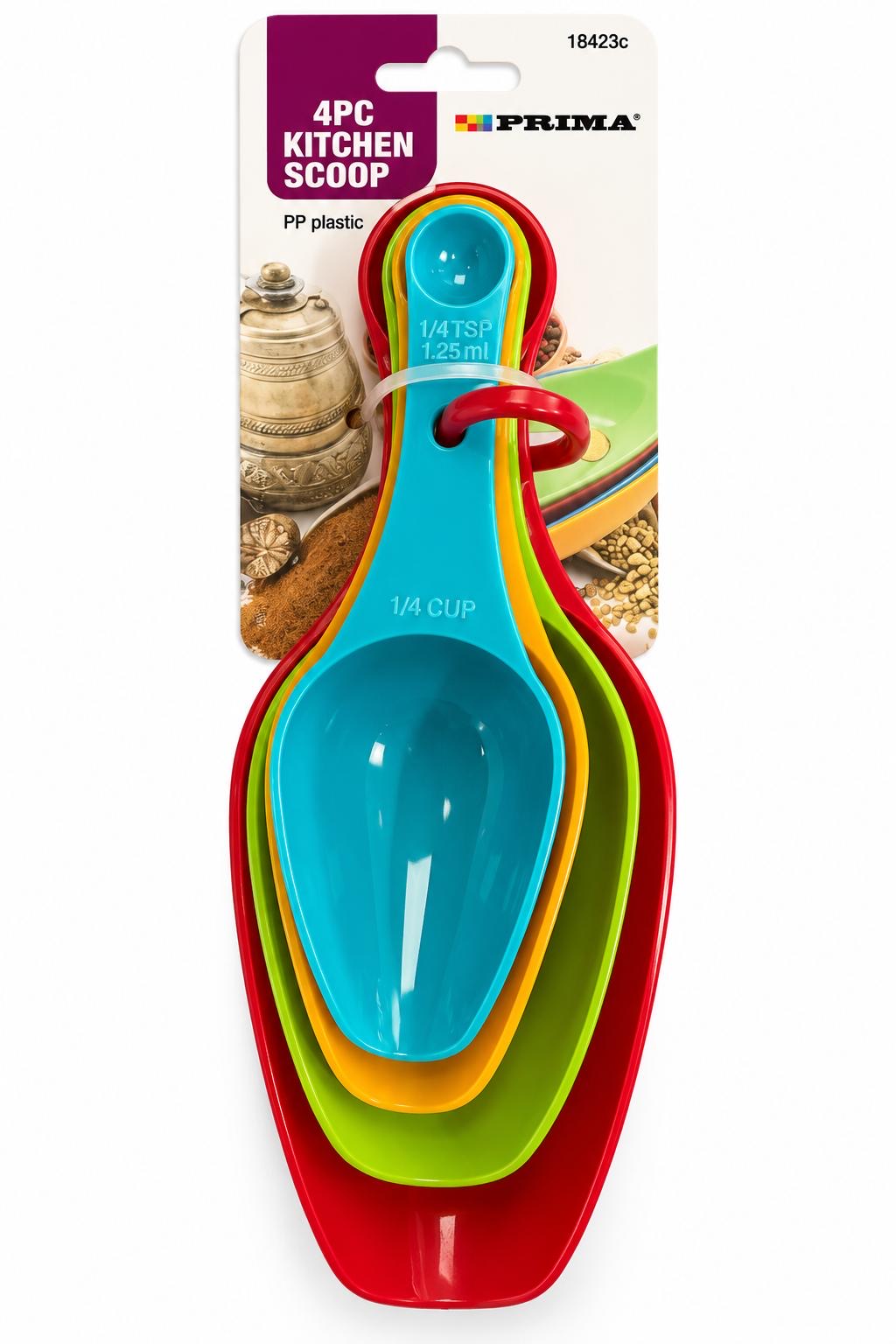 Prima 18423C four nested colourful PP plastic kitchen measuring scoops with ring