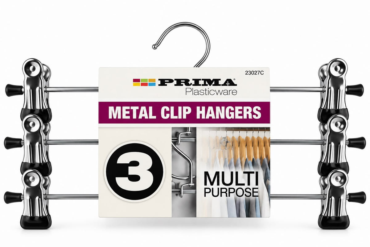 Prima Metal Clip Hangers 3 pack with metal hanging hooks and garment clips model 23027C