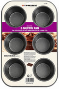 Prima six cup non-stick muffin and cupcake carbon steel baking tray, approx 26.5 x 17.5 x 3cm