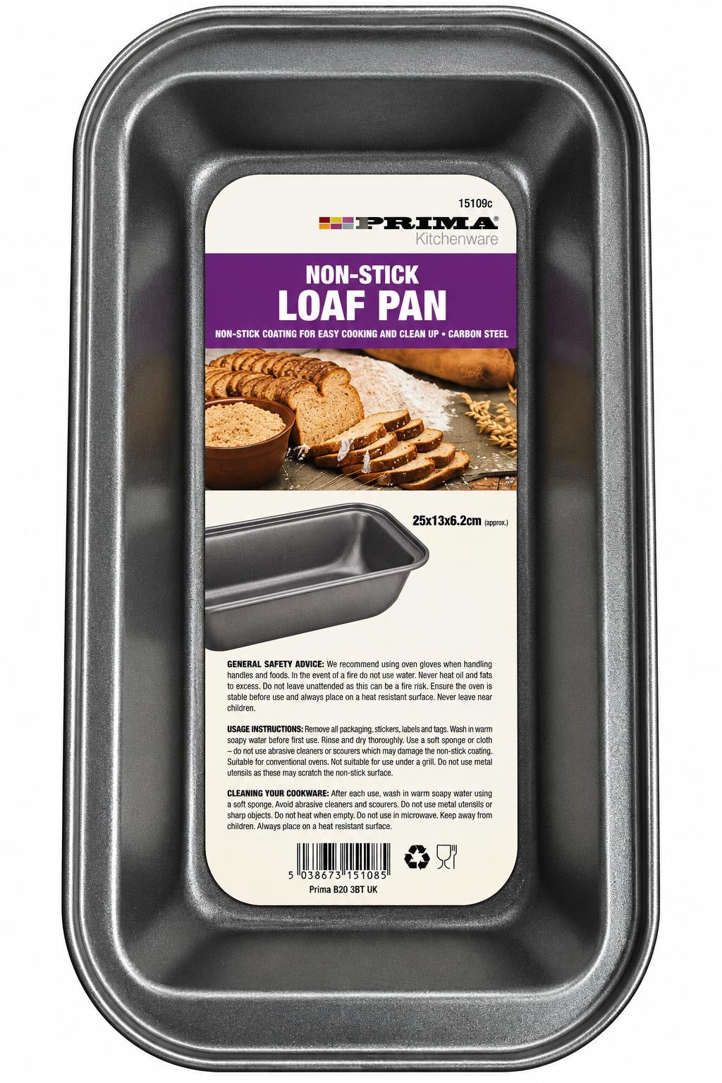 Prima Kitchenware non-stick carbon steel loaf pan rectangular grey bread baking tin 25x13x6.2cm 15109C