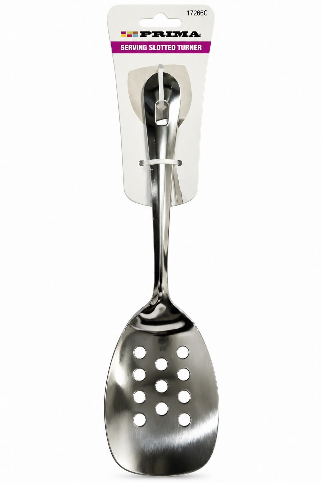 Prima silver-coloured serving slotted turner with rounded perforated head 17266C