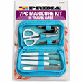Prima 7-piece manicure kit including nail clippers, grooming scissors, manicure tools and nail file in zipped turquoise blue travel case 41435C
