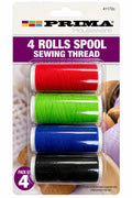 Prima four rolls of sewing thread in red green blue and black for stitching and mending 41172C