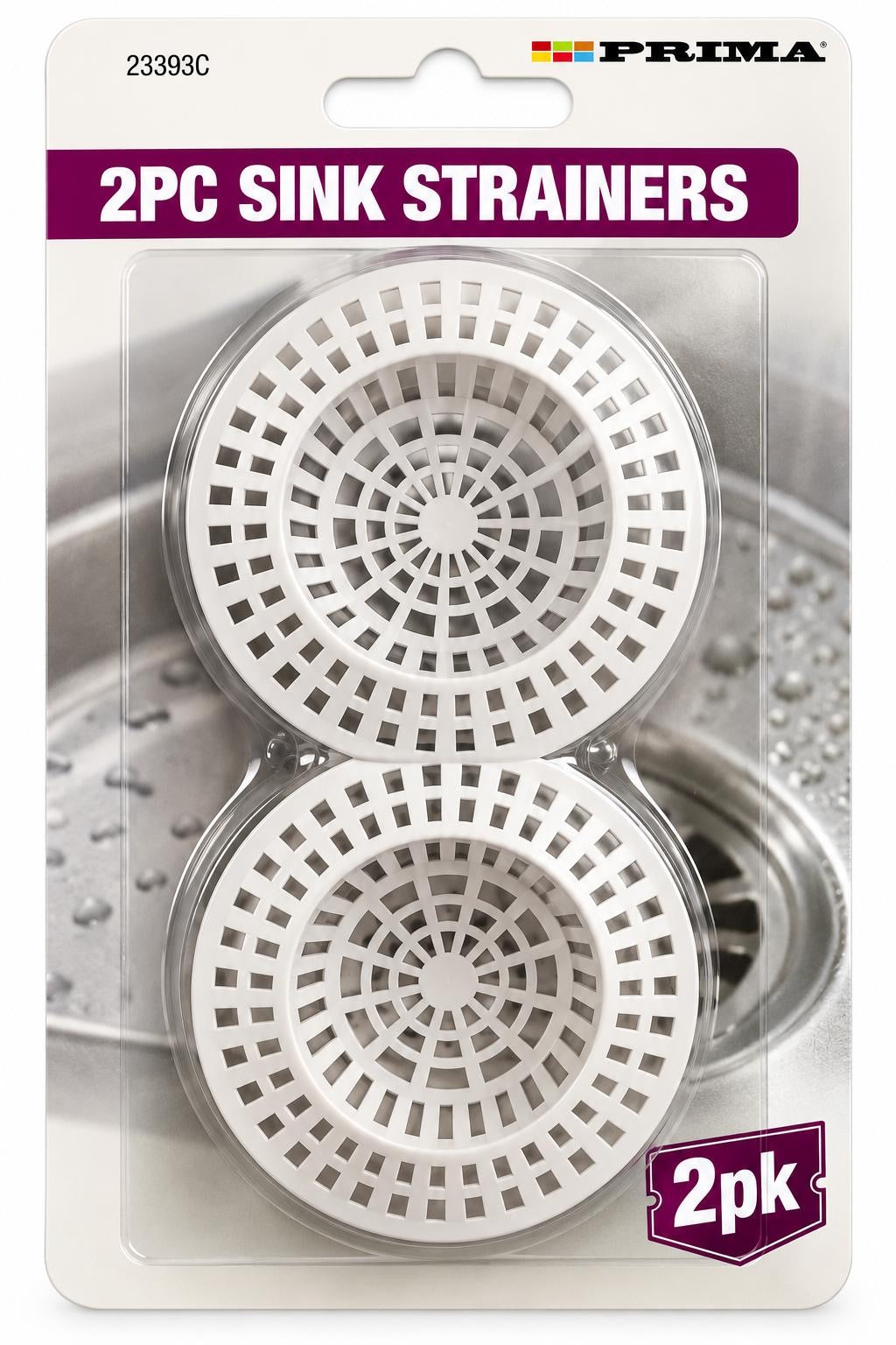 Prima white 2 piece plastic round sink strainers with perforated drain-catching basket 23393C