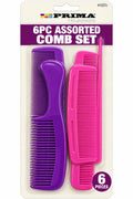 Prima six assorted hair combs in pink and purple different comb sizes and tooth spacing, product 41037C