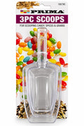 Prima three piece clear plastic nesting scoops for sweets spices cereals grains 18579C