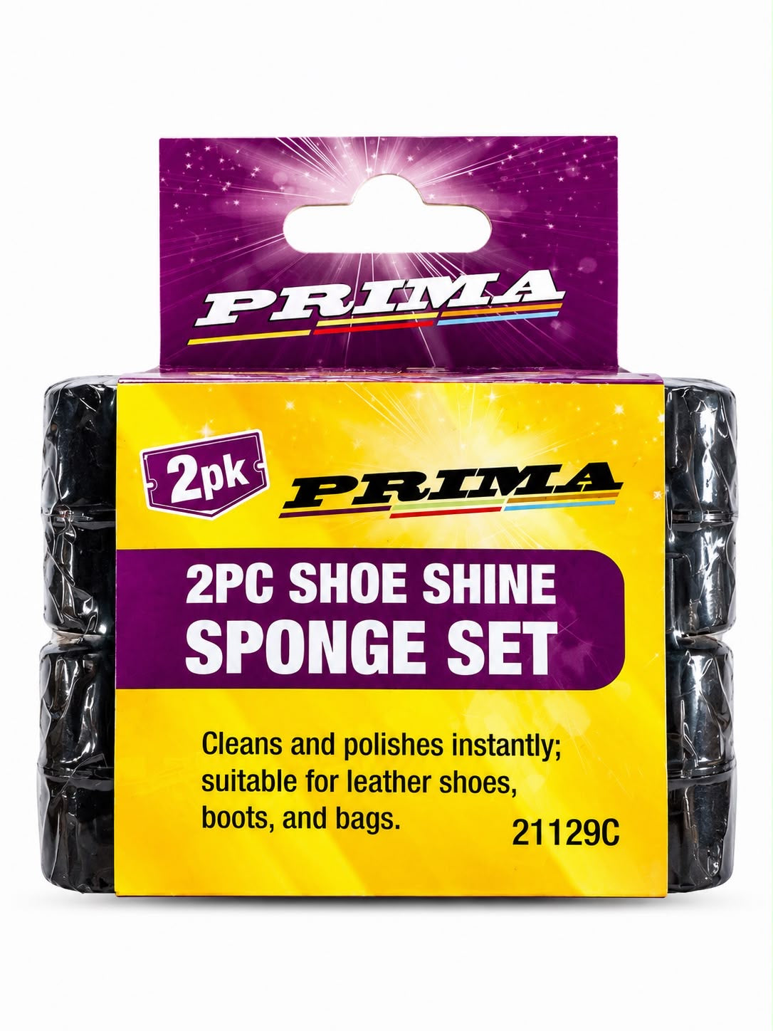 Prima two pack black shoe shine polish sponge set for leather shoes boots bags, 21129C
