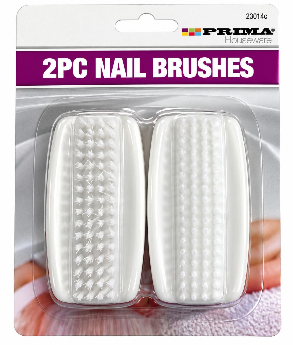 Prima Houseware two white plastic nail scrub brushes with white bristles pack code 23014C