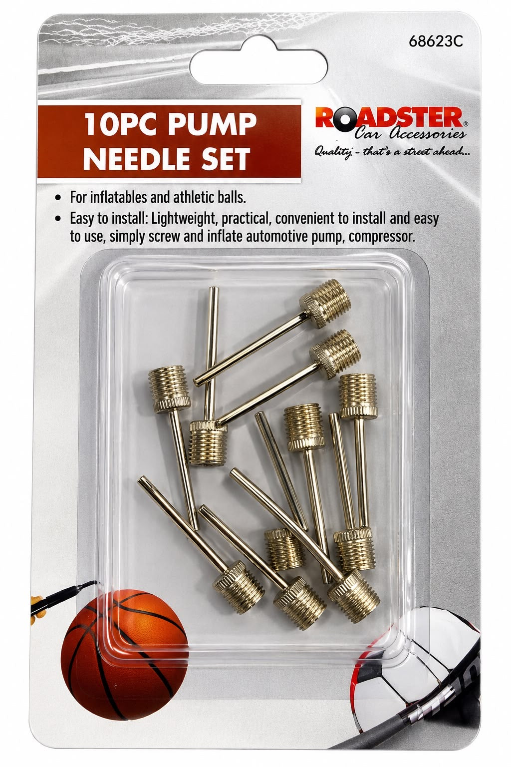 Roadster 10 piece metal needle attachments for inflating sports balls and inflatables