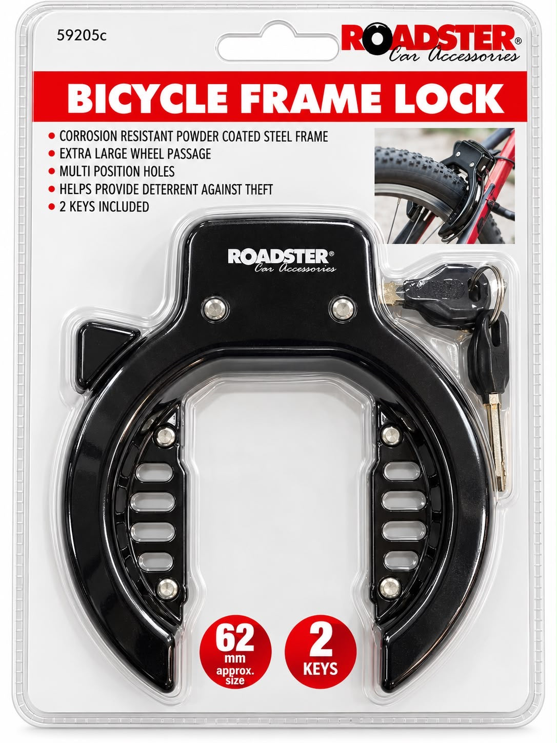 Roadster 59205C bicycle wheel frame lock with two keys
